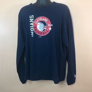 Adidas Blue Long Sleeve Cleveland Indians Chief Wahoo Graphic T-Shirt Men XL MLB